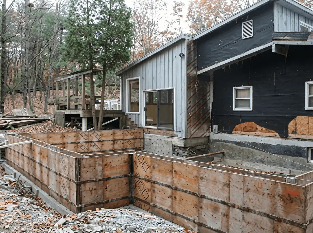 Prepared site with foundation forms for home remodeling and addition project in Dallas, TX